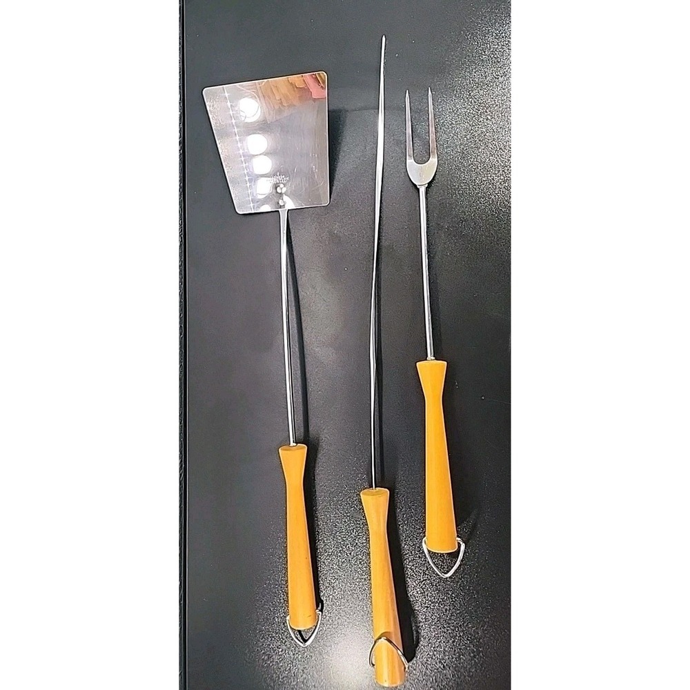 Vintage  Androck EXTRA‎ LONG Grill Spatula & Turning Fork Skewer 3 Pieces Set